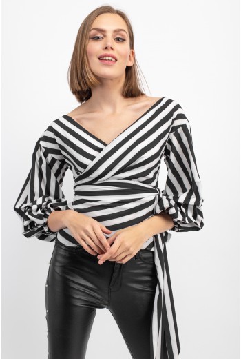 Striped blouse with tie